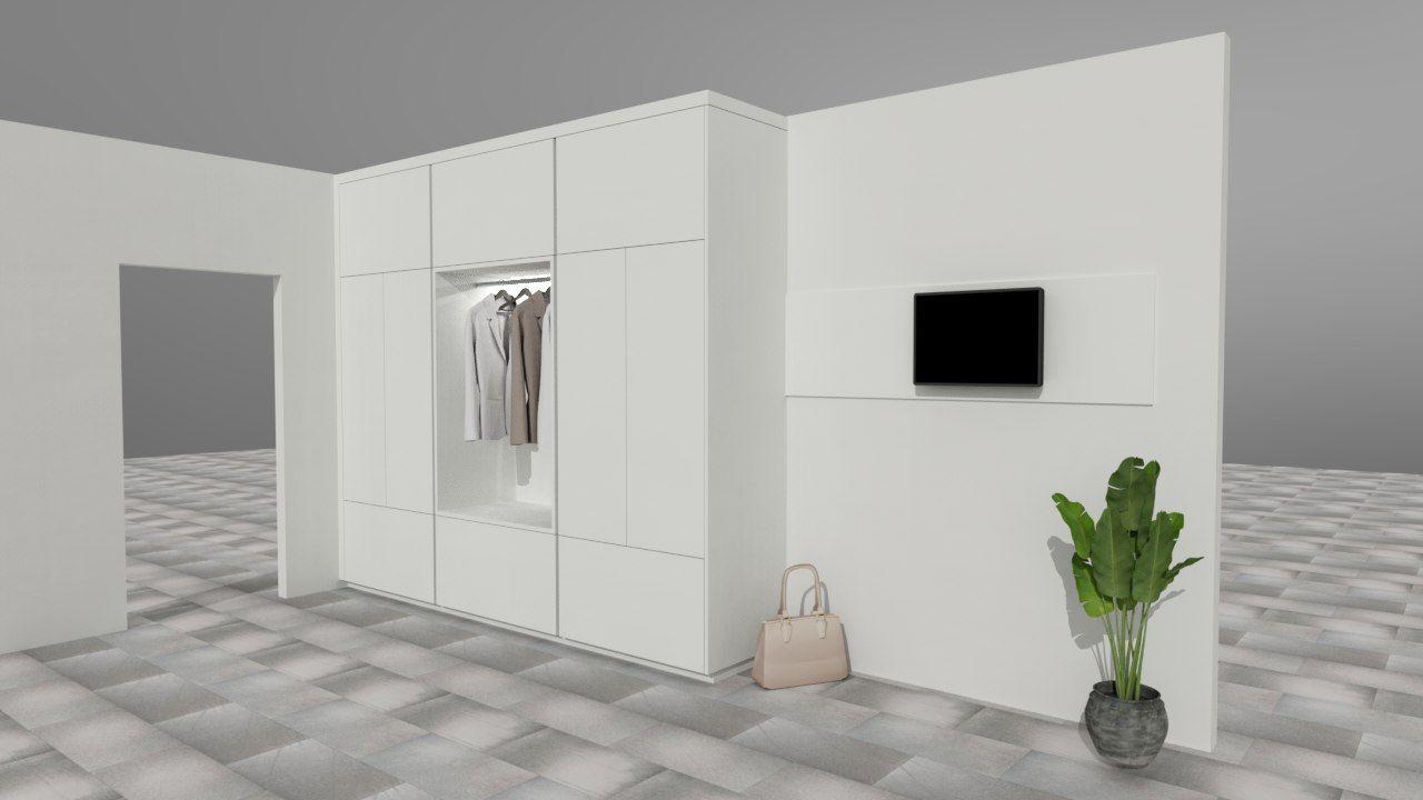 CAD Zeichnung Weiße Garderobe mit Beleuchtung und Display